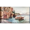 PICCOLO QUADRO OLIO MARINA BARCHE VEDUTA SOUVENIR di Napoli  Vesuvio GUILLOCHE'