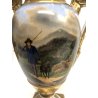 COPPIA ANTICO VASO ANFORA PORCELLANA VECCHIA PARIGI SCENA ROMANTICA '800