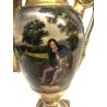 COPPIA ANTICO VASO ANFORA PORCELLANA VECCHIA PARIGI SCENA ROMANTICA '800