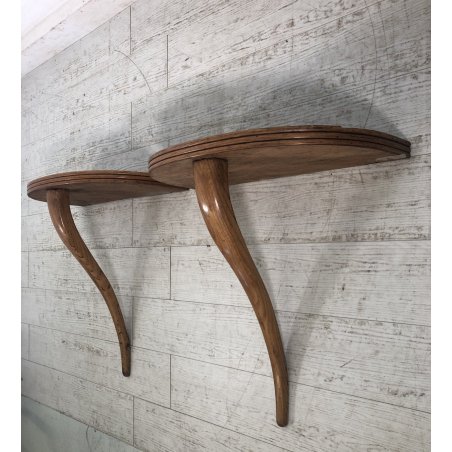 ANTICA COPPIA CONSOLLE A MURO SOSPESA COMODINO MENSOLA LEGNO ROVERE ANNI '50 MCM
