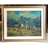 GRANDE QUADRO OLIO C. Bossone PAESAGGIO ALPINO Bognanco PAESE MONTAGNA PASCOLO