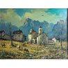 GRANDE QUADRO OLIO C. Bossone PAESAGGIO ALPINO Bognanco PAESE MONTAGNA PASCOLO