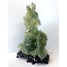 SCULTURA GIADA CINESE VINTAGE VERDE NATURALE DRAGO ANIMALI MITOLOGICI BASE LEGNO