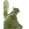 SCULTURA GIADA CINESE VINTAGE VERDE NATURALE DRAGO ANIMALI MITOLOGICI BASE LEGNO