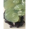 SCULTURA GIADA CINESE VINTAGE VERDE NATURALE DRAGO ANIMALI MITOLOGICI BASE LEGNO