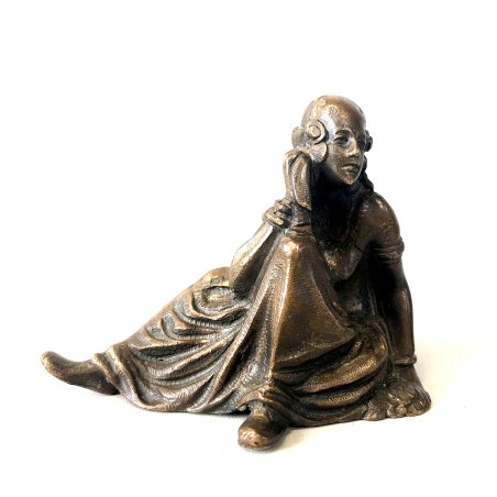 PICCOLA SCULTURA BRONZO SOGGETTO EROTICO FIGURA FEMMINILE DAMA SEDUTA EPOCA '900