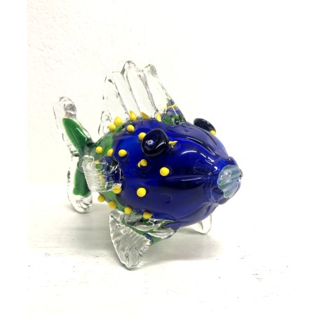 SCULTURA VETRO Murano SOMMERSO PESCE TROPICALE VERDE BLU GIALLO OCCHI MILLEFIORI