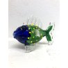 SCULTURA VETRO Murano SOMMERSO PESCE TROPICALE VERDE BLU GIALLO OCCHI MILLEFIORI