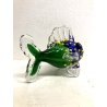 SCULTURA VETRO Murano SOMMERSO PESCE TROPICALE VERDE BLU GIALLO OCCHI MILLEFIORI