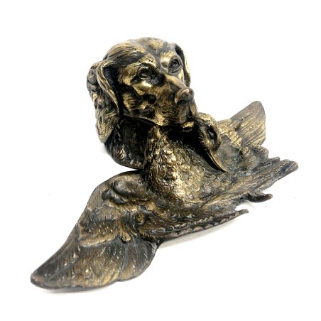 CALAMAIO PORTA INCHIOSTRO INKWELL CANE da CACCIA ANATRA VITTORIANO PATINA '800