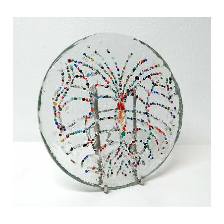 SCULTURA VETRO POLICROMO MURANO FIRMATA SABINO VENTURA  PIATTO GLASS ART EPOCA