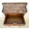 ANTICO COMODINO STILE INGLESE PRIMI 1900 LEGNO INTARSIATO 3 CASSETTI BRONZO OLD