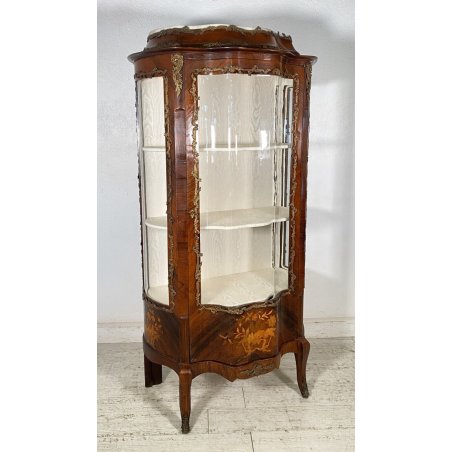 ANTICO MOBILE VETRINA INGLESE VETRI BOMBATI MARMO LEGNO INTARSIATO PRIMI 1900