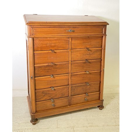 ANTICA CREDENZA CASSETTIERA RIBALTA DA UFFICIO LEGNO NOCE 800 ARCHIVIO DOCUMENTI