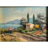 QUADRO DIPINTO OLIO "Paesaggio" Luciano Lutring LAGO MAGGIORE SCORCIO STRADA '97