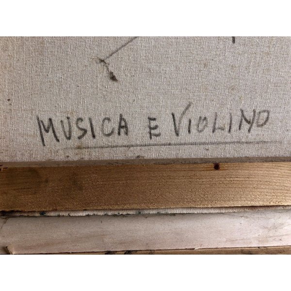 QUADRO DIPINTO OLIO "Musica e violino" L. Lutring NATURA MORTA PENNA CALAMAIO 93
