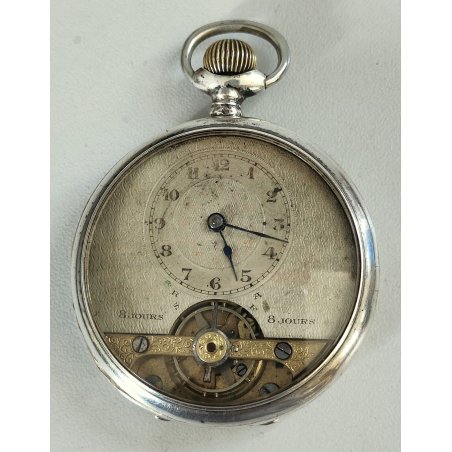 ANTICO OROLOGIO TASCA 8 jours TIPO Hebdomas ARGENTO OLD POCKET WATCH ø 48mm