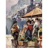 DIPINTO OLIO TELA "Donne al mercato"  Luciano Lutring PAESAGGIO LAGO MAGGIORE