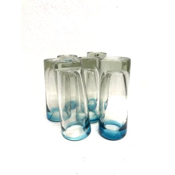 SET 6 BICCHIERI VETRO SOFFIATO Murano TRASPARENTE SHOT GLASS BLU RIM VINTAGE