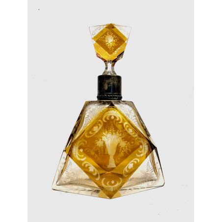 ANTICA BOTTIGLIA DECANTER CRISTALLO AMBRA MOLATO SATINATO ARGENTO PUNZONATO '20