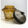 ANTICO VASO CRISTALLO Boemia AMBRA MOLATO con COPERCHIO ARGENTO PUNZONE anni '20