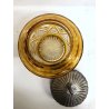 ANTICO VASO CRISTALLO Boemia AMBRA MOLATO con COPERCHIO ARGENTO PUNZONE anni '20