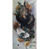 ANTICO DIPINTO OLIO TELA CARTONE NATURA MORTA CACCIAGIONE FAGIANI FIORI FIRMATO