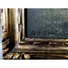 ANTICO QUADRO DIPINTO OLIO PAESAGGIO MONTANO PAESE CAMPI FIORITI FIGURE '900