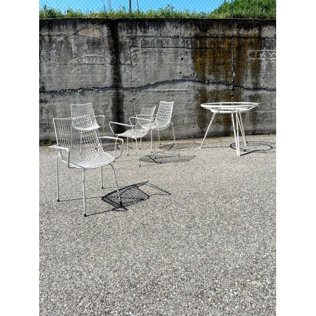 SET GIARDINO TAVOLO ROTONDO + 4 SEDIA  METALLO CHAISE ROUND TABLE CHAIR ANNI '50