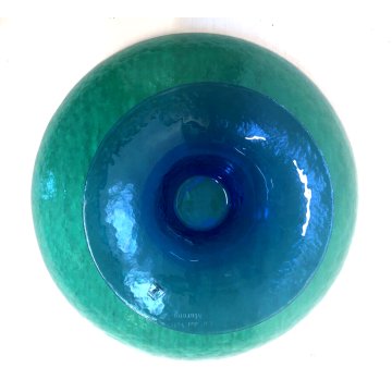 ALZATA VASO DESIGN VETRO MURANO "Ca' del vetro" VERDE SMERALDO BLU MADE IN ITALY