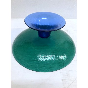 ALZATA VASO DESIGN VETRO MURANO "Ca' del vetro" VERDE SMERALDO BLU MADE IN ITALY