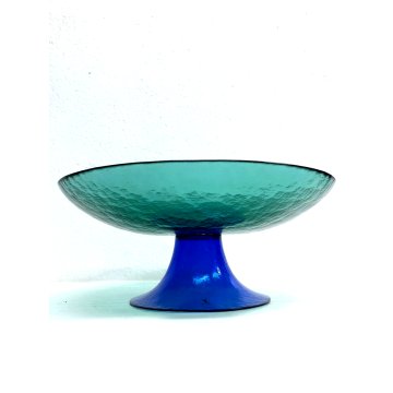 ALZATA VASO DESIGN VETRO MURANO "Ca' del vetro" VERDE SMERALDO BLU MADE IN ITALY