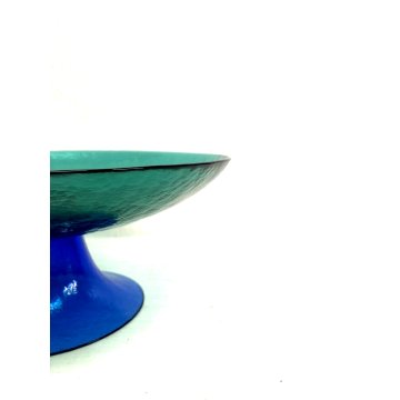 ALZATA VASO DESIGN VETRO MURANO "Ca' del vetro" VERDE SMERALDO BLU MADE IN ITALY