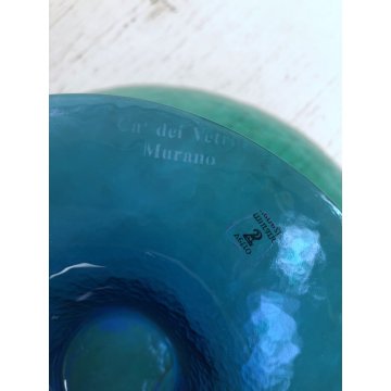 ALZATA VASO DESIGN VETRO MURANO "Ca' del vetro" VERDE SMERALDO BLU MADE IN ITALY