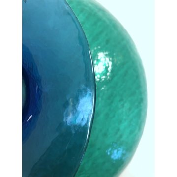 ALZATA VASO DESIGN VETRO MURANO "Ca' del vetro" VERDE SMERALDO BLU MADE IN ITALY