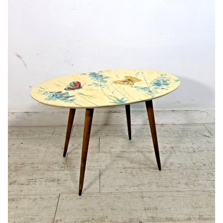 TAVOLO BASSO VINTAGE COFFEE TABLE TAVOLINO LEGNO FARFALLE DESIGN MIDCENTURY '50