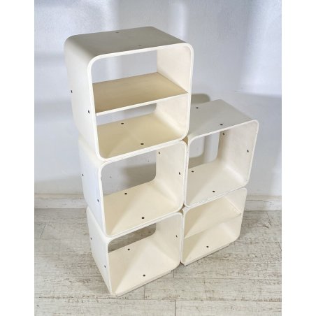 LIBRERIA MODULARE DESIGN CUBO CARLO DE CARLI FIARM ANNI 60 LEGNO ROVERE CURVATO