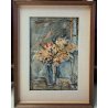 QUADRO OLIO TAVOLA NATURA MORTA VASO VETRO di FIORI Franco Martini (?) FM 1956