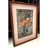 QUADRO OLIO TAVOLA NATURA MORTA VASO VETRO di FIORI Franco Martini (?) FM 1956