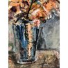 QUADRO OLIO TAVOLA NATURA MORTA VASO VETRO di FIORI Franco Martini (?) FM 1956