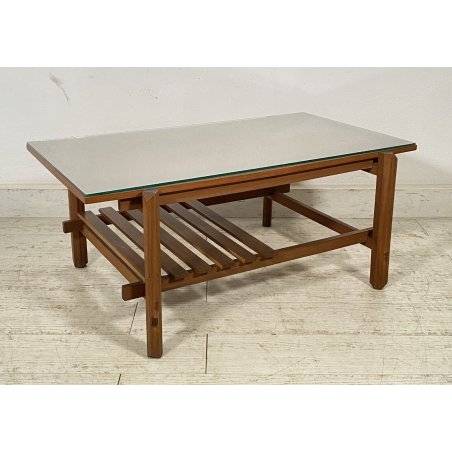 TAVOLINO FUMO VINTAGE ANNI 70 LEGNO VETRO SALOTTO PORTA RIVISTE COFFE TABLE OLD