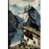 ANTICO PICCOLO QUADRO DIPINTO E. Clerici 1940 PAESAGGIO MONTANO ALPI LAGO