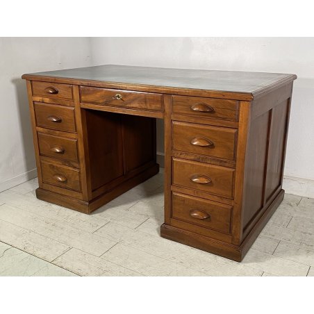 ANTICA SCRIVANIA DA CENTRO SCRITTOIO PRIMI 1900 LEGNO NOCE 9 CASSETTI OLD OFFICE