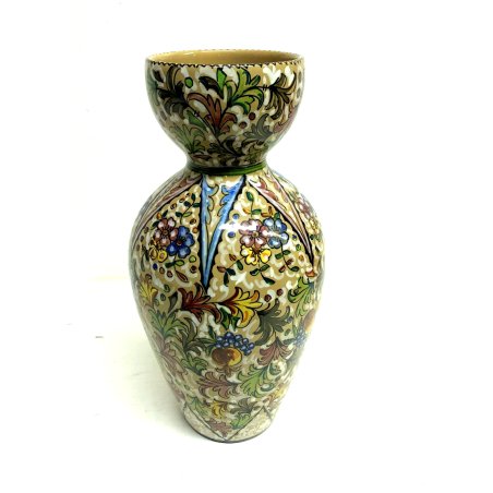 VASO VINTAGE CERAMICA Molaroni Pesaro DECORO MOTIVO FOGLIE FIORI POLICROMO 30 cm