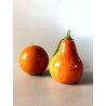 COPPIA FRUTTI VETRO SOFFIATO MURANO ARANCIA PERA VINTAGE ART GLASS  ATTR.  '50s