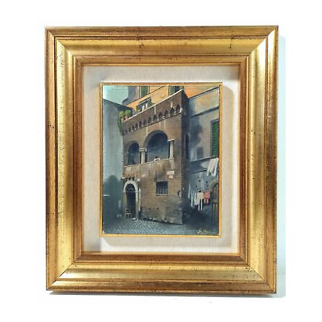ANTICO QUADRO ROMA TRASTEVERE FIRMATO A. STERLINI  DIPINTO OLIO EPOCA TELA 