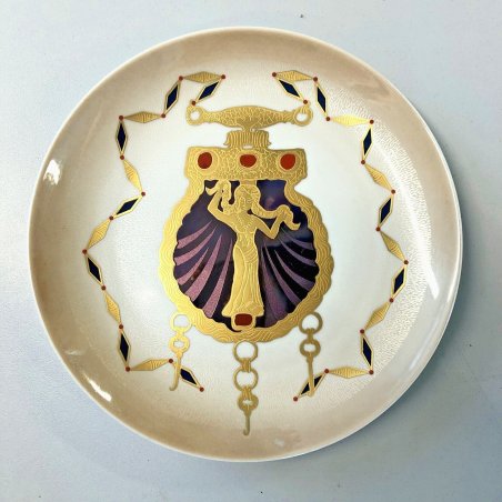 PIATTO GIOIELLO OREFICERIA Morbelli PORCELLANA Venere Bizantina SMALTO ORO 24 kt