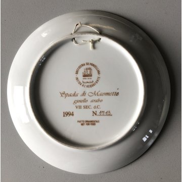 PIATTO GIOIELLO OREFICERIA Morbelli PORCELLANA SMALTO Spada di Maometto ORO 24kt