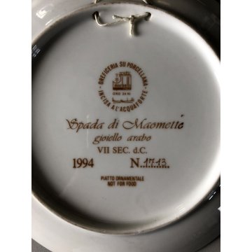 PIATTO GIOIELLO OREFICERIA Morbelli PORCELLANA SMALTO Spada di Maometto ORO 24kt