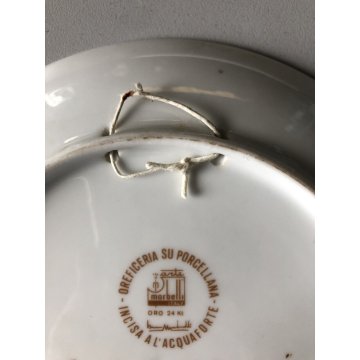 PIATTO GIOIELLO OREFICERIA Morbelli PORCELLANA SMALTO Spada di Maometto ORO 24kt